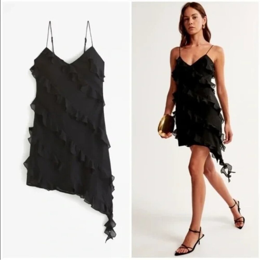 Fairy Goth Women's Abercrombie & Fitch Elegant Black Ruffle Chiffon Dress L New